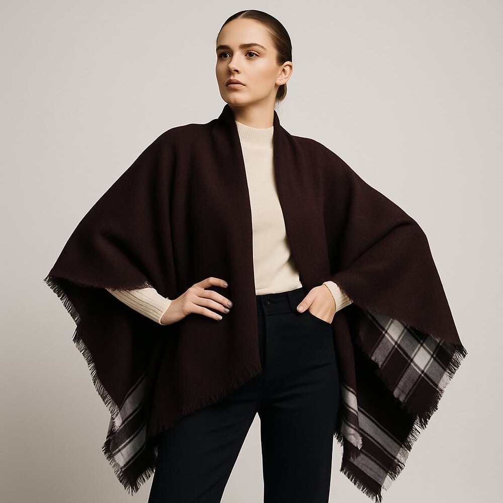 V. FRAAS | Burgundy & Grey Shawl β One Size Fits All